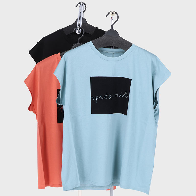 婦人フレンチ袖フロッキープリントTシャツ