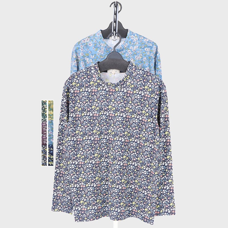 婦人大寸長袖総柄プリントTシャツ2柄
