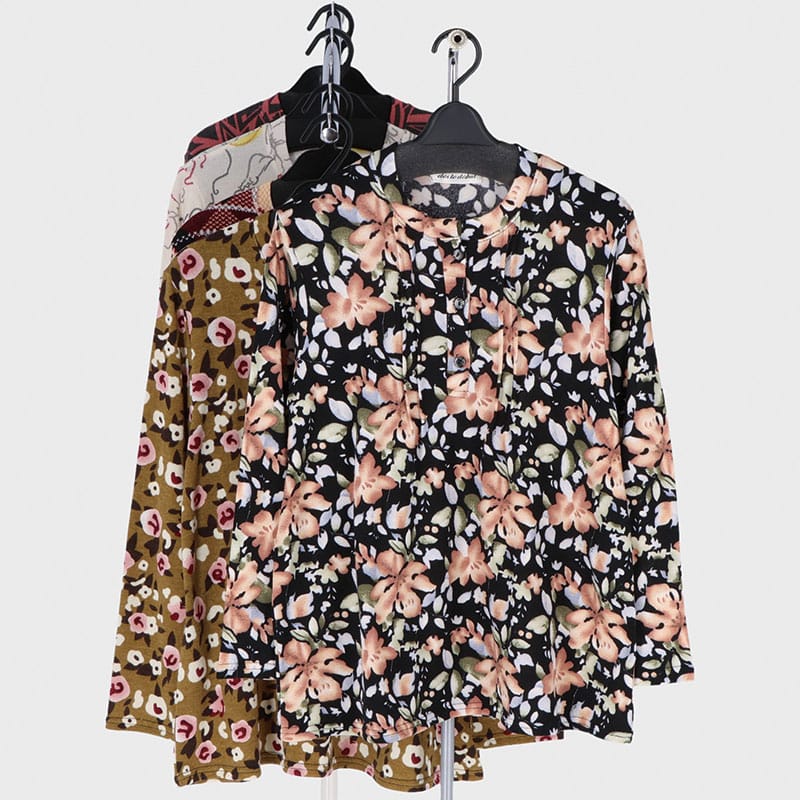 婦人ミル総柄ピンタックTシャツ
