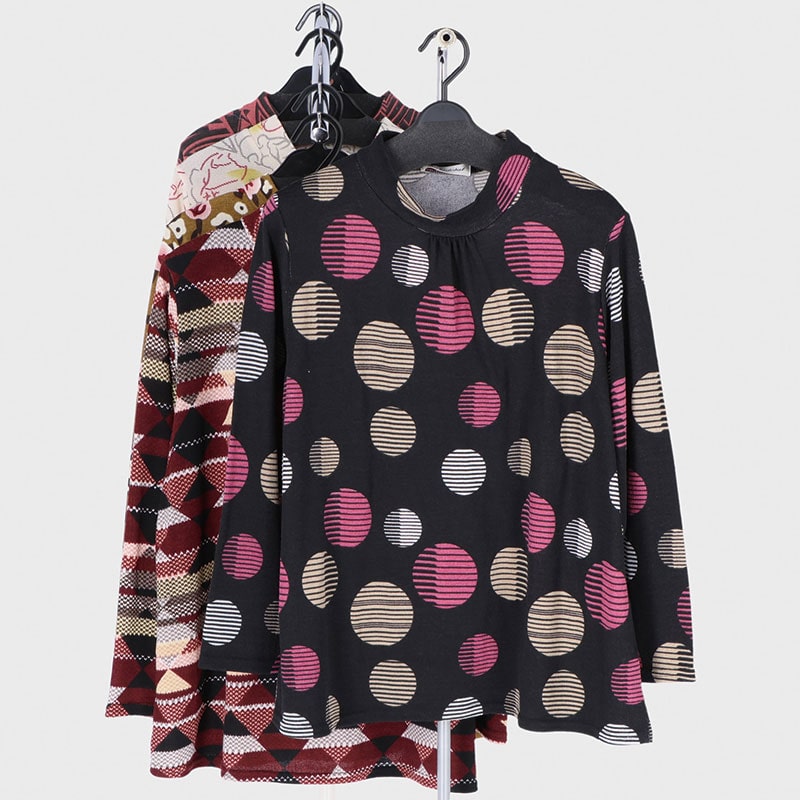 婦人ミル総柄ギャザー使いTシャツ