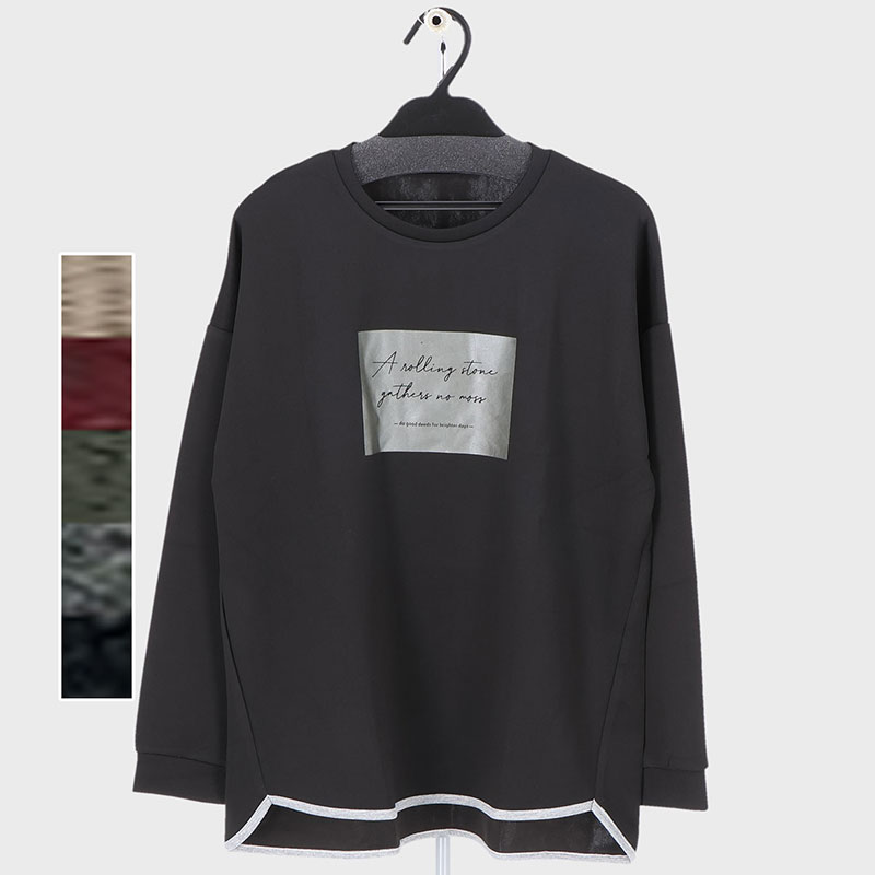 婦人裾パイピング使い箔プリントTシャツ