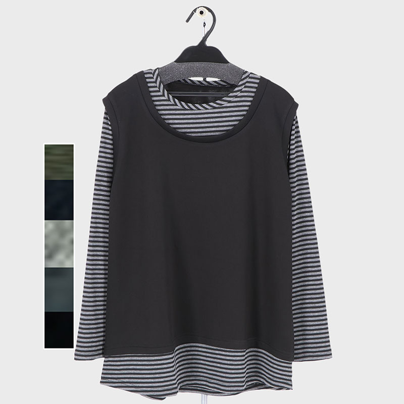 婦人ボーダーフェイクTシャツ