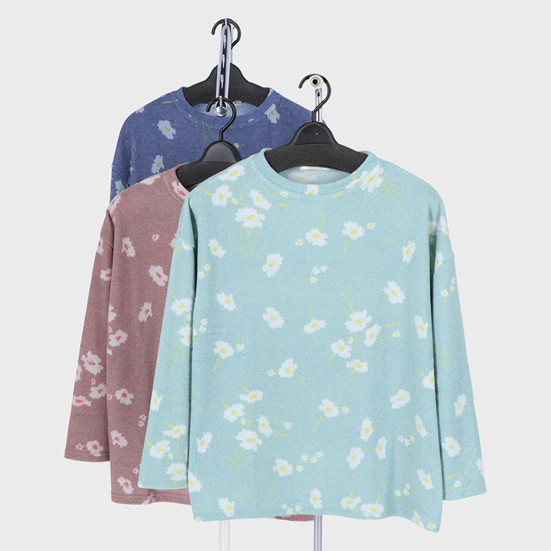 婦人大寸起毛プリントTシャツ