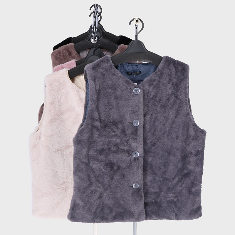 婦人フェイクファー前ボタンベスト