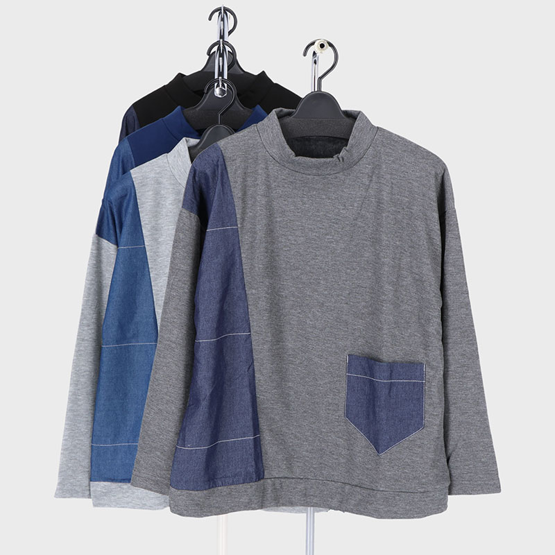 婦人裏シャギーデニム切替えTシャツ