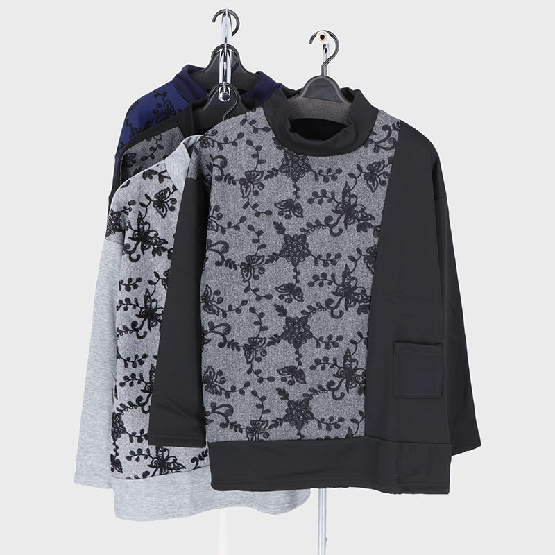 婦人裏シャギー刺繍切り替えチュニック