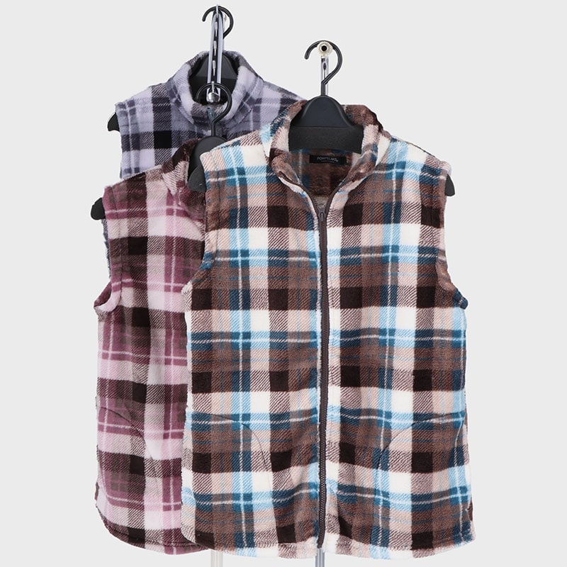 婦人モコモコチェック柄ベスト