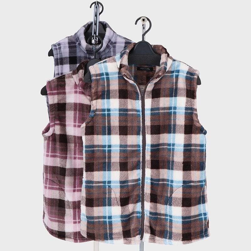 婦人大寸モコモコチェック柄ベスト