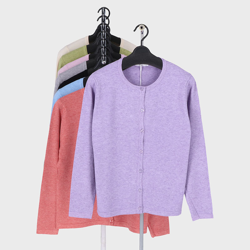 婦人もちもちニット丸首カーディガン