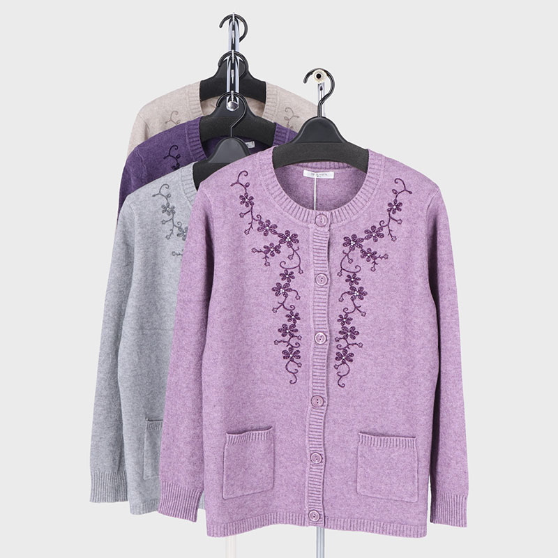 婦人もちもちニットモール刺しゅうカーディガン