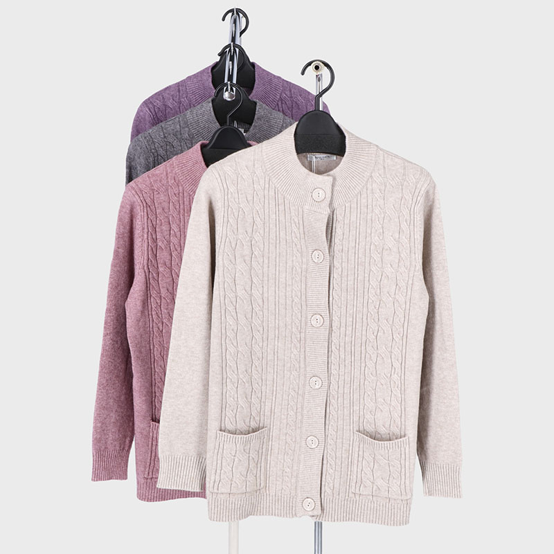 婦人もちもちニット地柄カーディガン