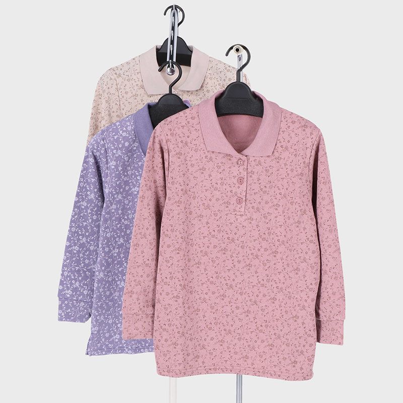 婦人裏起毛ポロプリントトレーナー