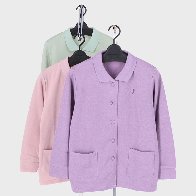 婦人大寸裏起毛ポロカーディガン