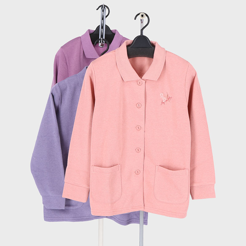 婦人大寸裏起毛ポロカーディガン