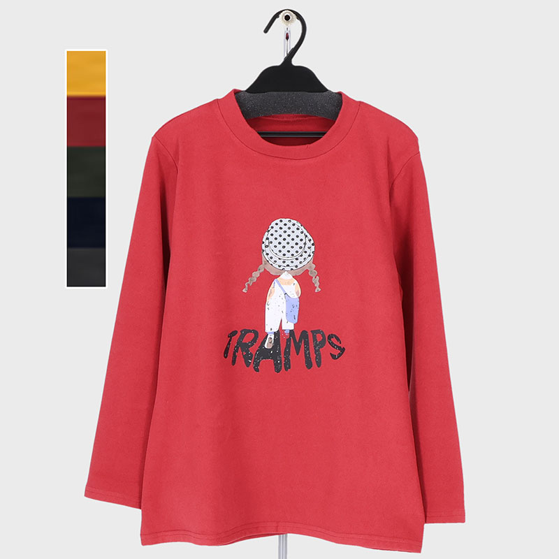 婦人ピーチ起毛女の子プリントTシャツ