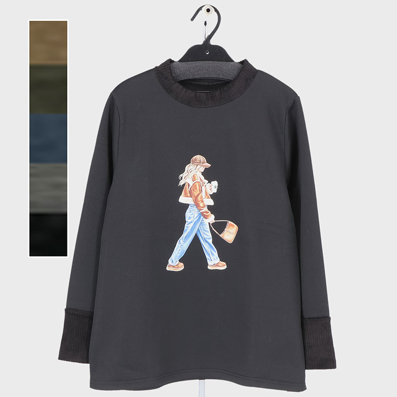 婦人裏起毛女の子プリントTシャツ