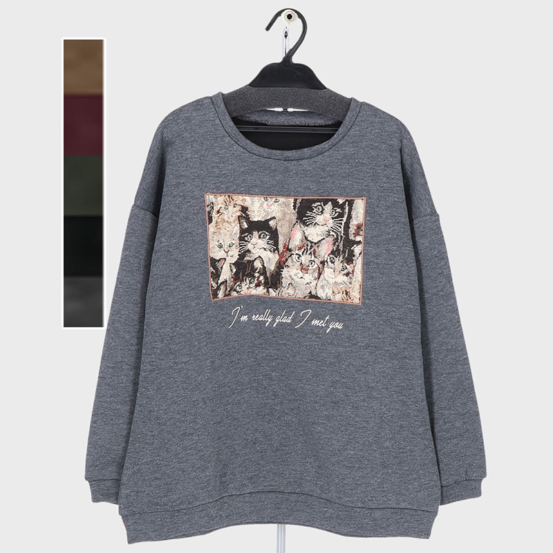 婦人裏起毛ねこ柄ゴブランTシャツ