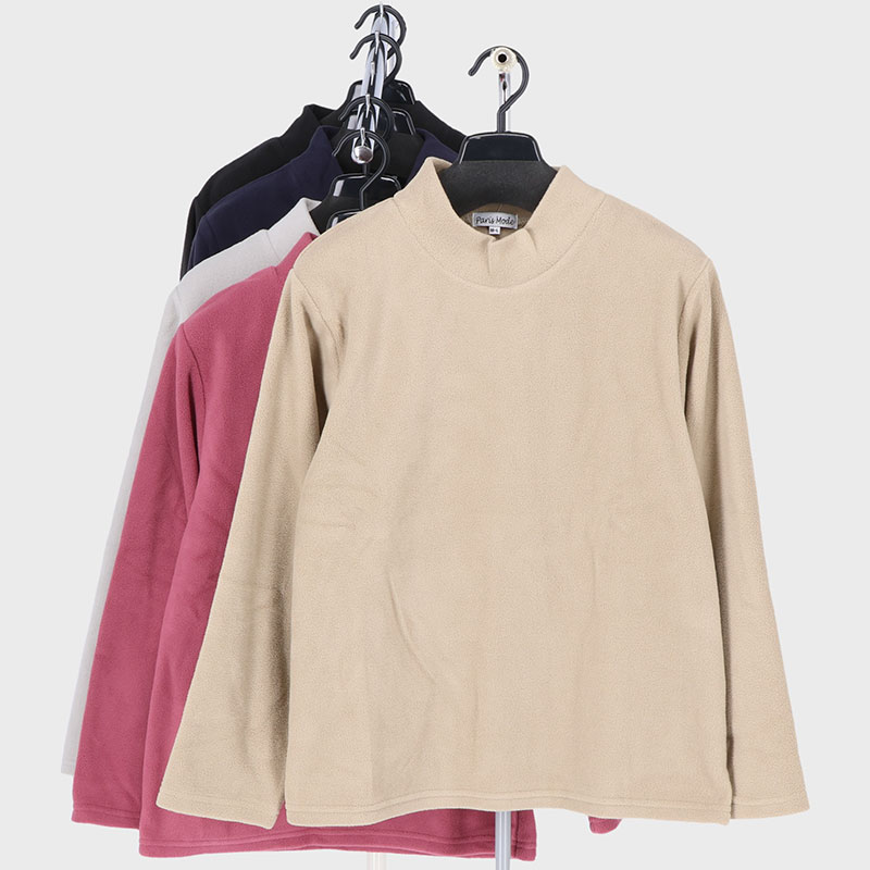 婦人フリース無地ハイネックTシャツ