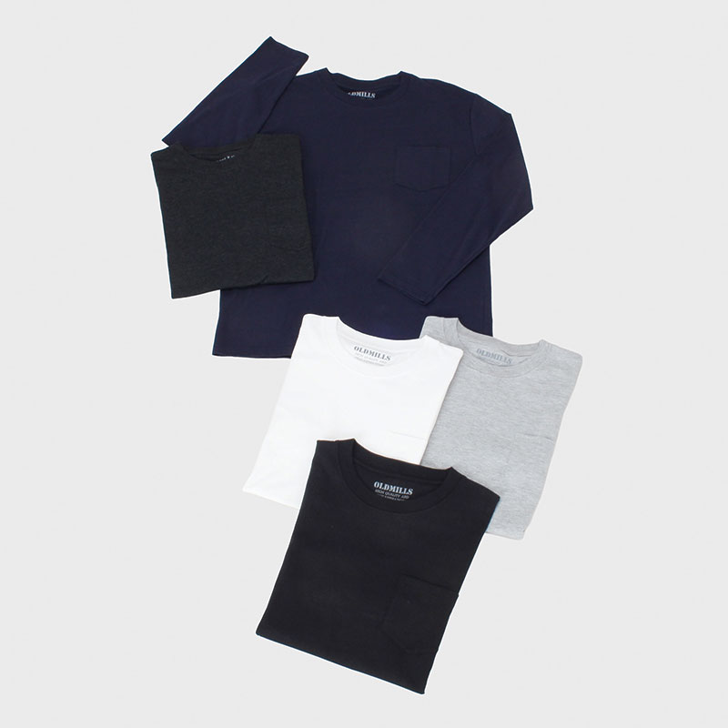 紳士長袖無地片ポケTシャツ