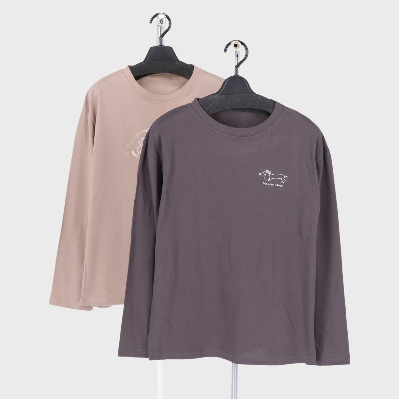 婦人大寸長袖プリントTシャツ2柄