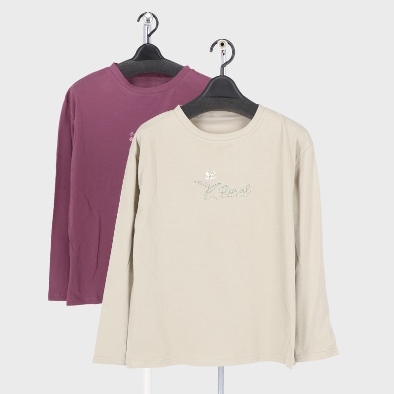 婦人大寸長袖プリントTシャツ2柄