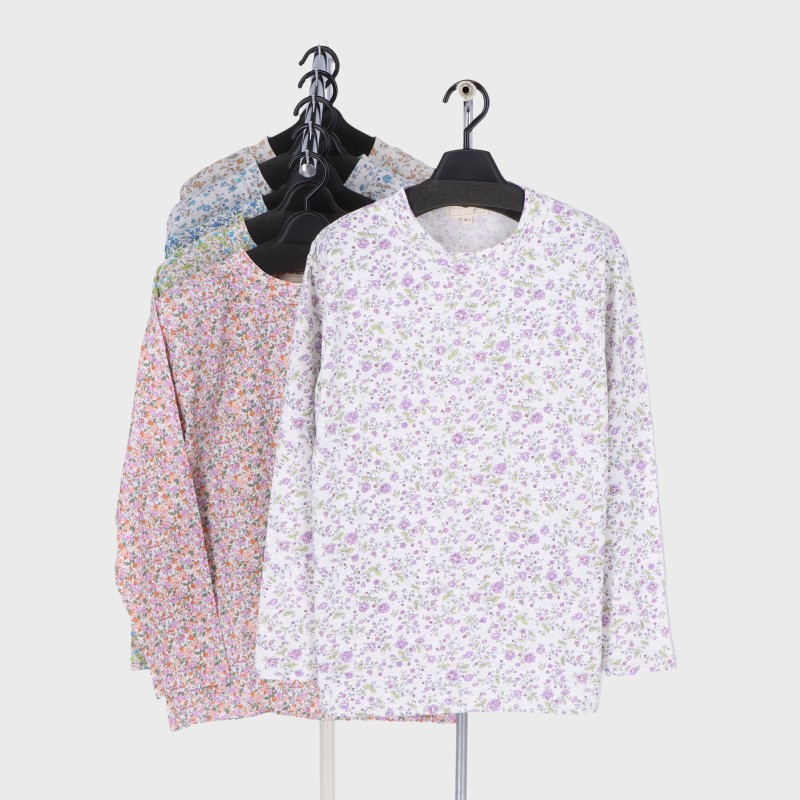 婦人長袖総柄プリントTシャツ2柄