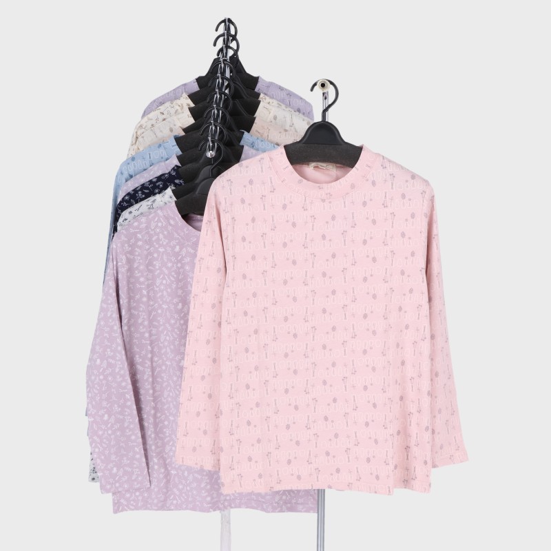 婦人大寸長袖総柄プリントTシャツ2柄