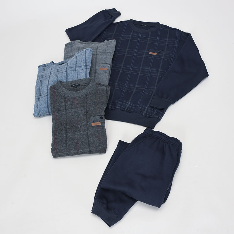 紳士大寸裏起毛前身格子丸首スーツ