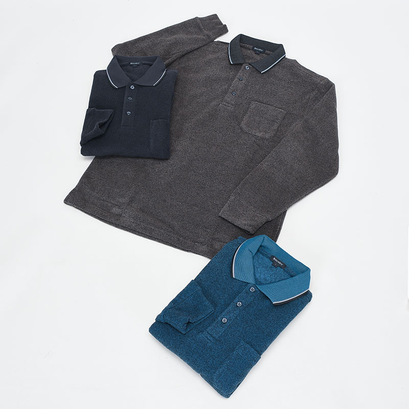 紳士大寸長袖ツイル両面起毛ポロシャツ