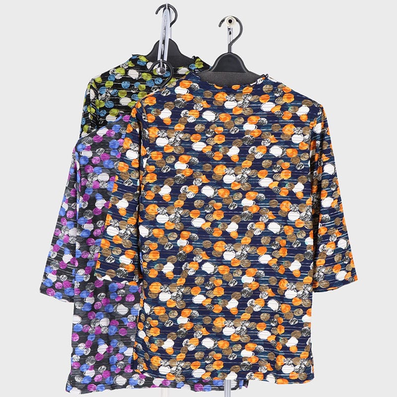 婦人7分袖ジャガードプリントTシャツ
