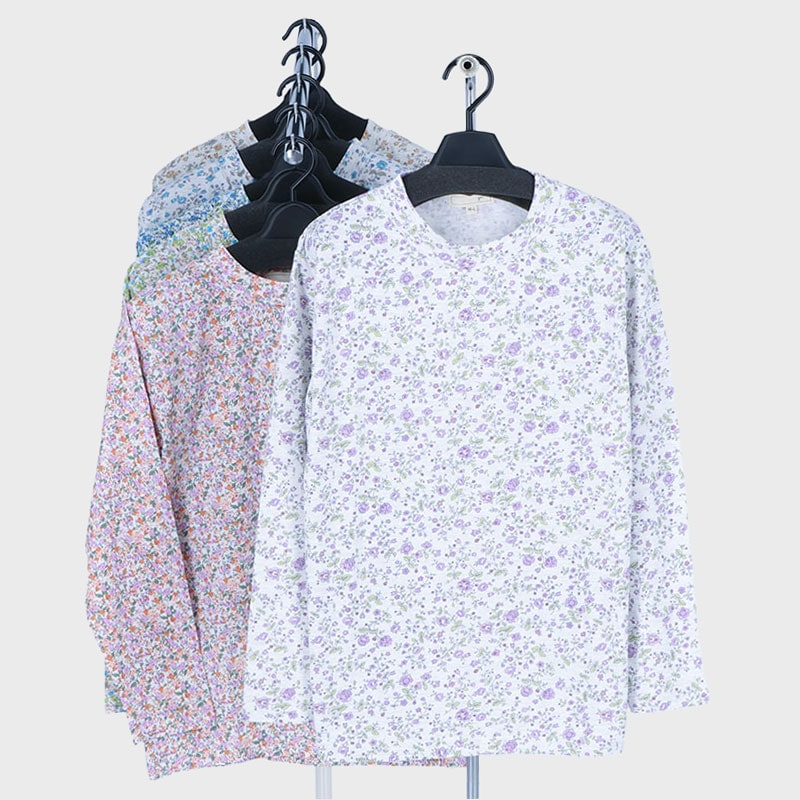 婦人大寸長袖総柄プリントTシャツ2柄