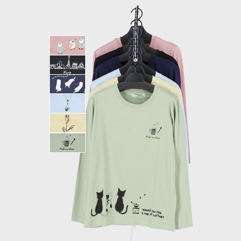 婦人長袖プリント6柄込みTシャツ