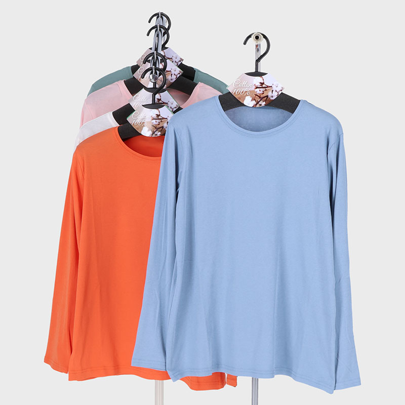 婦人大寸80双強撚長袖丸首Tシャツ