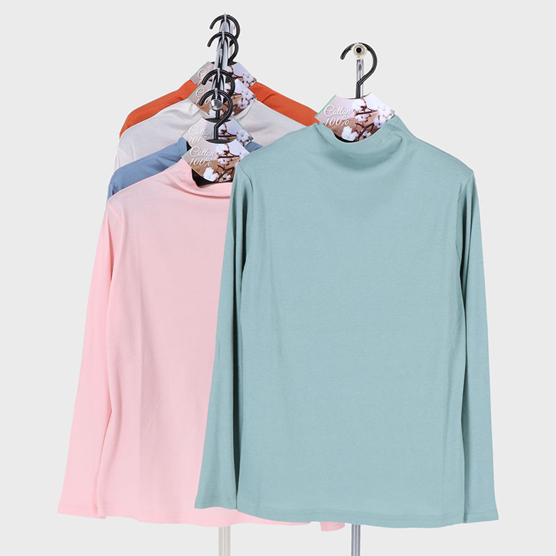 婦人80双強撚長袖ボトルネックTシャツ