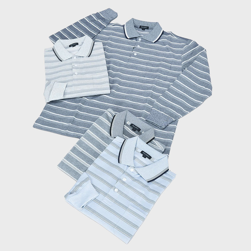 長袖ボーダーポロシャツ