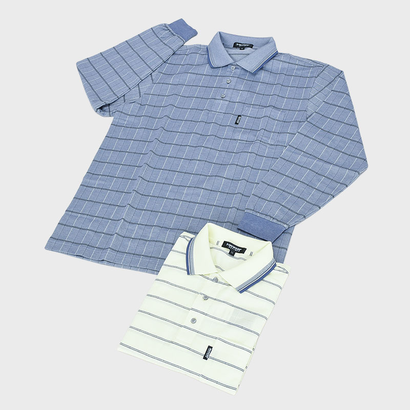 紳士長袖ブランド格子ポロシャツ