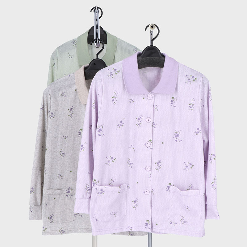 婦人大寸プリントポロカーディガン