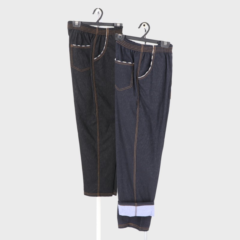婦人裏起毛デニム格子パイピングパンツ