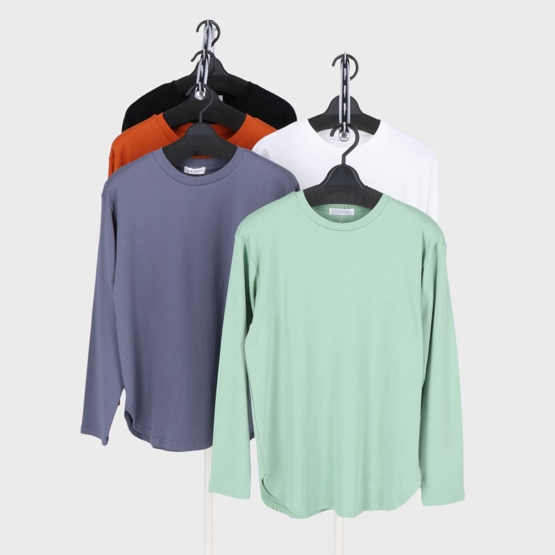 婦人長袖綿100%裾ラウンドTシャツ