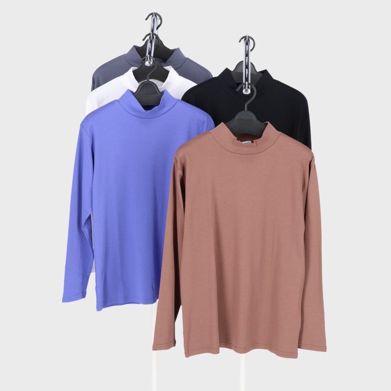 婦人長袖綿100%ハイネックTシャツ