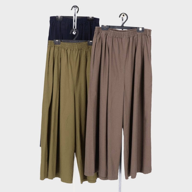 婦人綿100%タックワイドパンツ