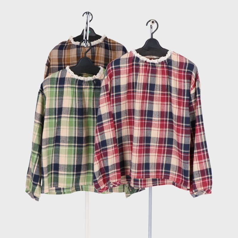 婦人表起毛衿レースブラウス