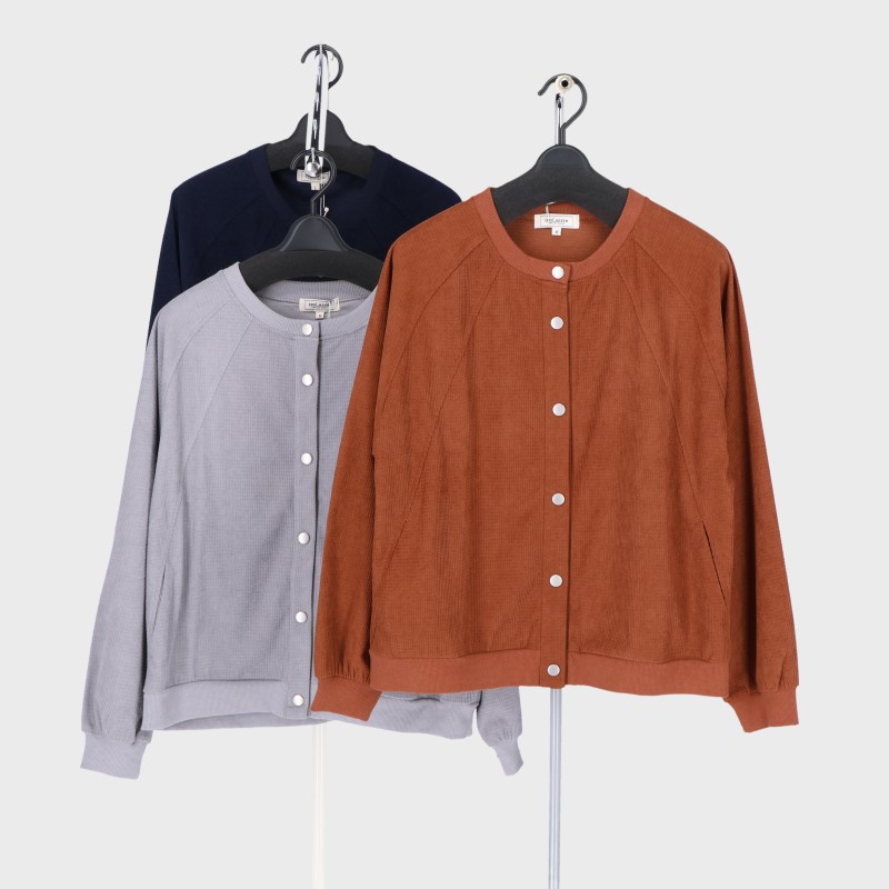 婦人コーデュロイラグラン切替カーディガン