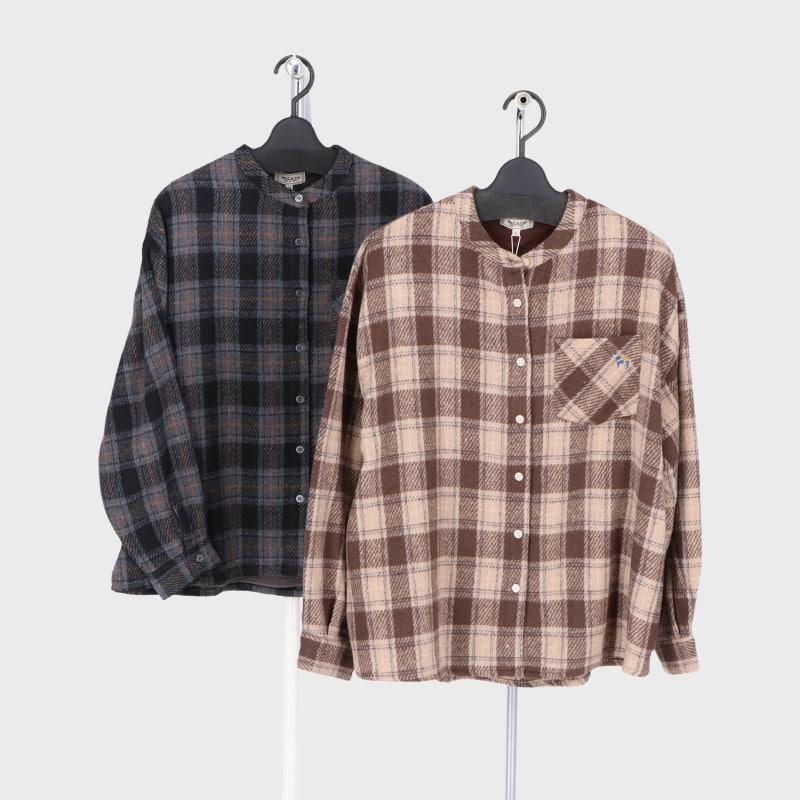 婦人背フリース表起毛マオカラーシャツ