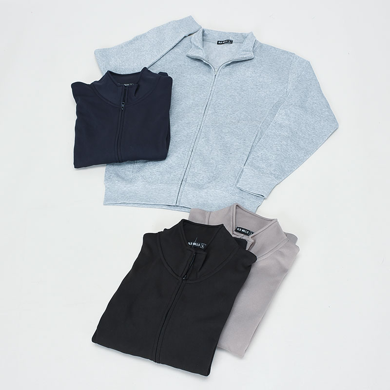 紳士大寸裏起毛無地スタンドフルジップトレーナー