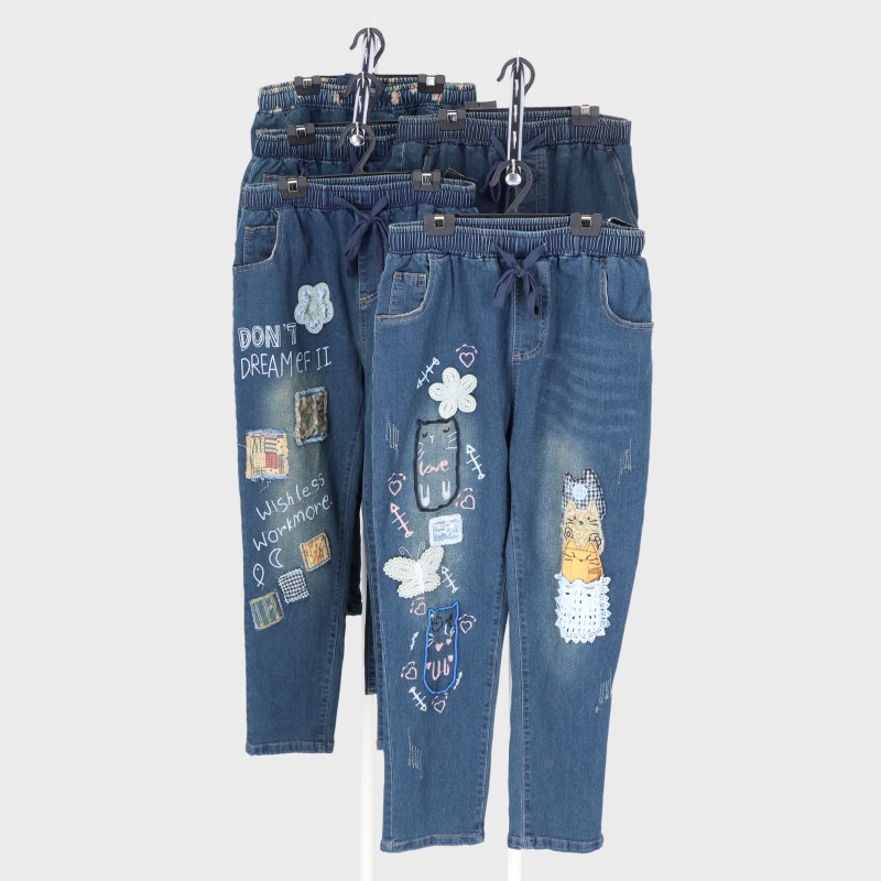 婦人アップリケデニムパンツ