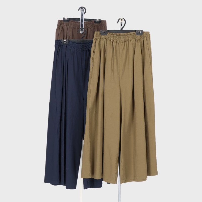 婦人綿100%タックワイドパンツ