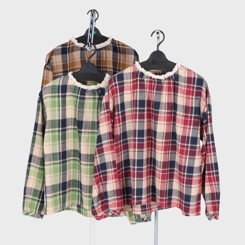 婦人表起毛衿レースブラウス