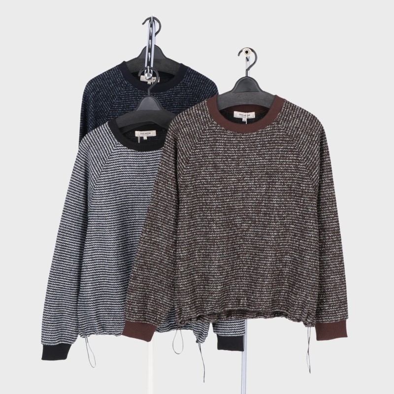 婦人裾ドロストボーダー柄ニットソーPO