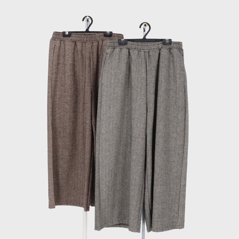 婦人裏地付きヘリンボーンワイドパンツ